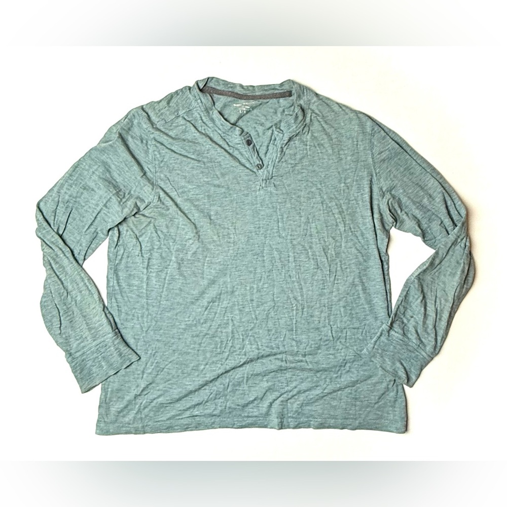 Banana Republic‎ Men's Large Green V-Neck T-shirt Tee Long Sleeve Button Cotton